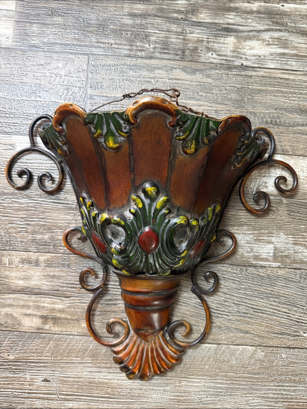 Decorative Brown and Green Resin Wall Sconce Planter